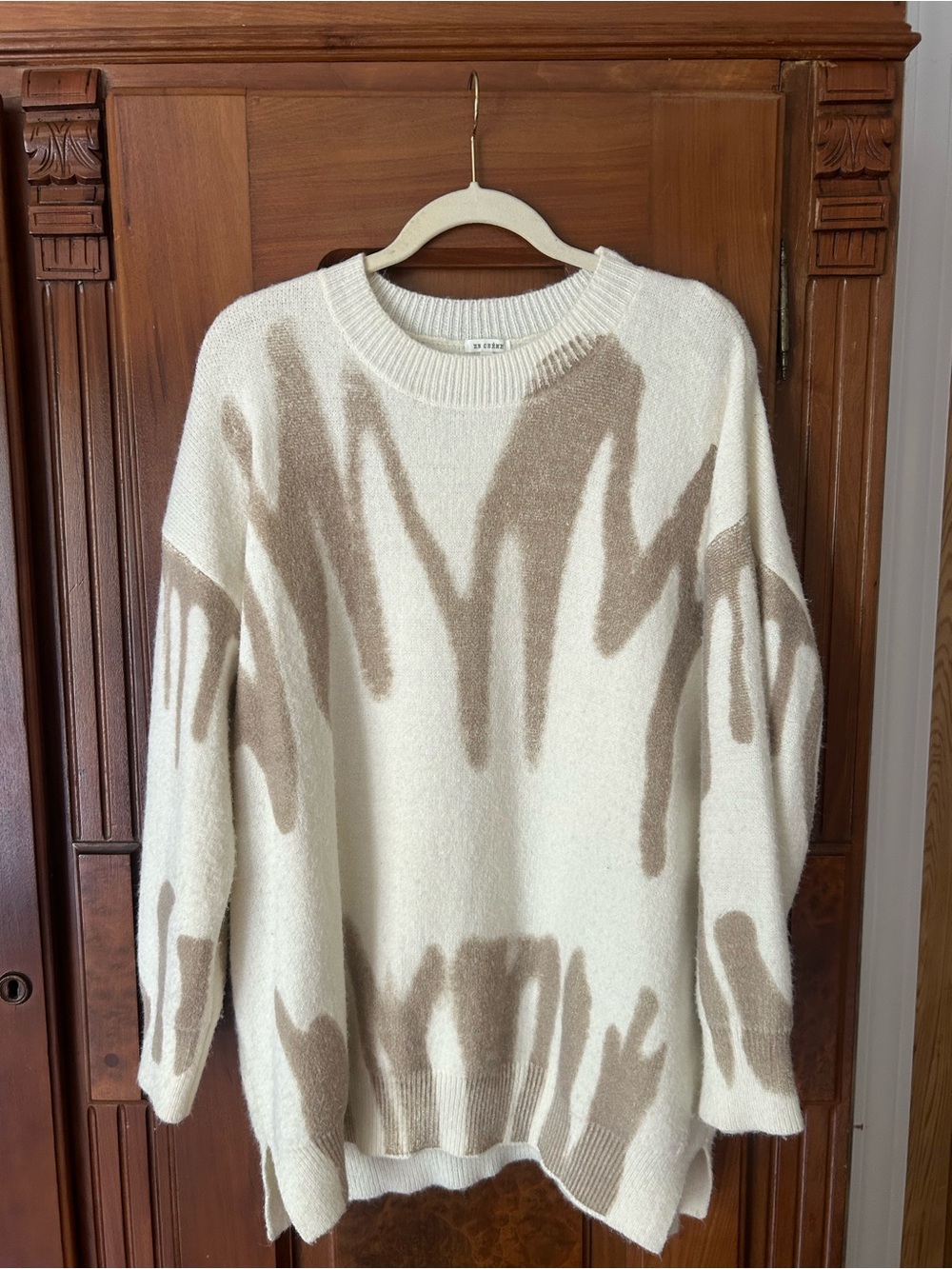 Cozy Cream & Taupe Abstract Knit Sweater